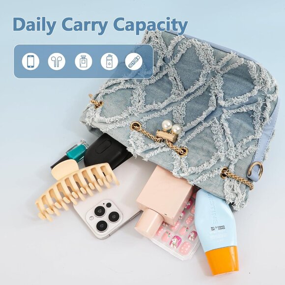 Compact Y2K Women’s Denim Bucket Bag - Chic & Lightweight Perfect for Outings - Picture 3 of 7